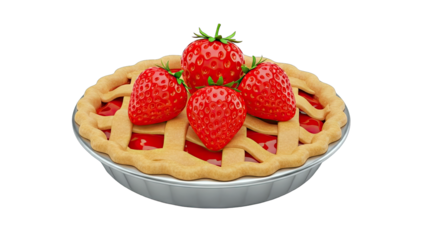 Strawberry Pie with Fresh Berries on White