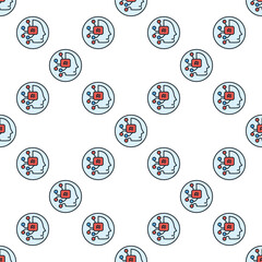 Artificial Intelligence Human Head vector AI Chip in Head colored round seamless pattern