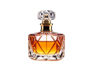Elegant Crystal Perfume Bottle with Amber Liquid.