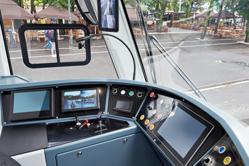 Dashboard in cabin of modern city tram
