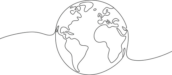 Earth globe continuous line drawing vector illustration world map one line art minimalist modern design concept © Ayat 03