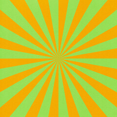 Fototapeta premium Green and orange radial sunburst background with bold contrast. Ideal for playful designs, retro posters, marketing visuals, and energetic layouts.
