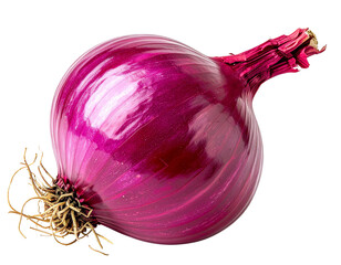 A single vibrant red onion isolated on a white background showcasing its rich color and texture.