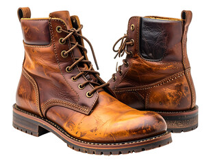 Pair of distressed brown leather lace-up work boots.