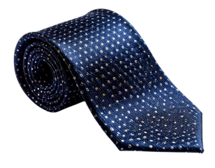 Elegant Navy Blue Silk Tie with White Polka Dots.