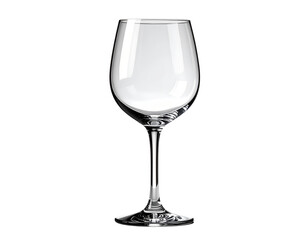 A clear glass wine goblet on a white background.