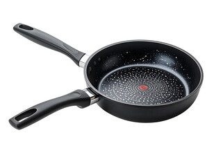 Black Frying Pan with Two Handles on White Background.