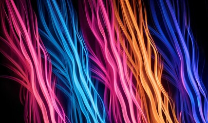 Vibrant neon waves swirl in purple, blue, and orange against a dark cosmic background.