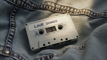 Vintage Cassette Tape Love Songs Denim Background