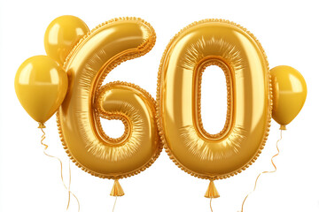 Luxurious gold balloons form the number sixty celebrating a milestone anniversary or birthday