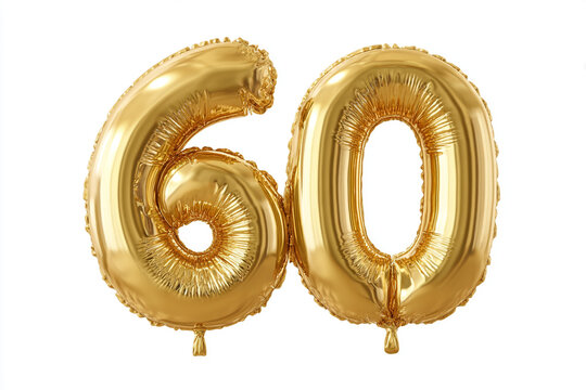 golden number 60 balloons isolated on white background for celebration