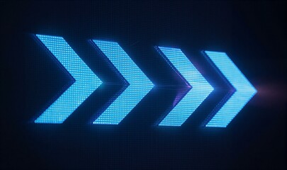 Two glowing blue arrows on dark screen, symbolizing forward motion and digital progress.