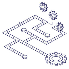 Automation process system linear pipe gear technology abstract line illustration concept workflow connection