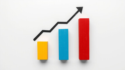 Simple Wooden Block Bar Chart with Upward Arrow Showing Growth and Progress