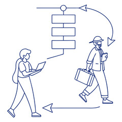 Workflow business process diagram people outline minimal technology confident workflow business process diagram with outline