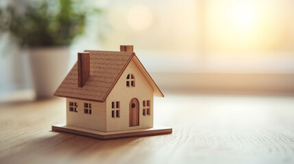 Wooden House Model on Table Showing Home Design and Real Estate Warmth