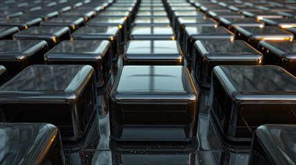 Glossy black cubic shapes form a repeating geometric pattern.