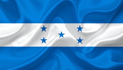 Honduras flag with blue-white-blue horizontal stripes and five blue stars in X pattern on white stripe.