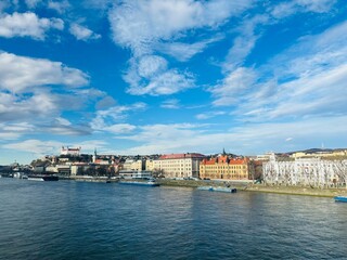 Obraz premium Bratislava castle and St. Martin cathedral in Bratislava in Slovakia on the river Danube. 