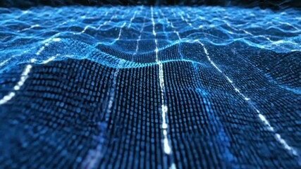 Abstract blue digital binary code background with flowing wave pattern, ideal for technology or data-related projects. - Powered by Adobe