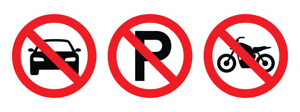 No parking sign vector illustration, no car parking and no bike parking symbols for traffic regulation safety and urban signage.