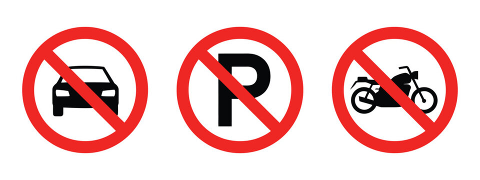 No parking sign vector illustration, no car parking and no bike parking symbols for traffic regulation safety and urban signage.