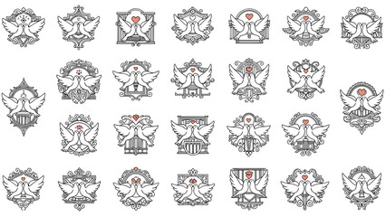 Obraz premium Collection of Elegant Dove Icons Representing Love, Peace, and Commitment. 