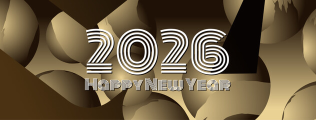 2026 Happy New Year Futuristic Gold Abstract Celebration  