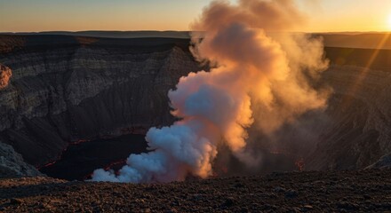 Volcanic Crater Sunset Emitting White