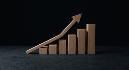 Wooden blocks forming an upward trending graph against a dark background