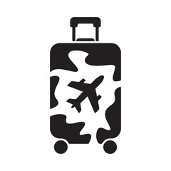 Fototapeta premium Black silhouette of a suitcase with airplane design travel and vacation symbol