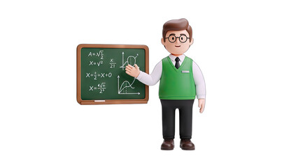 Teacher Explaining Math Equations on Blackboard