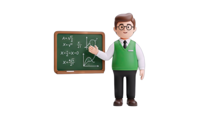 Teacher Explaining Math Equations on Blackboard