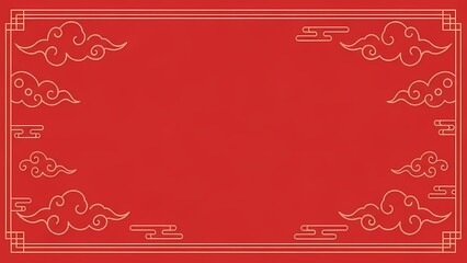 A vibrant red vector background featuring traditional chinese ruyi clouds outlining a rectangular copy space, perfect for festive cultural designs.