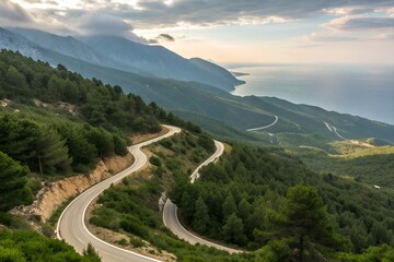Llogara Pass Albania alpine mountains sea panorama travel tourism destination adventure nature Europe outdoor holiday marketing advertising journey scenic