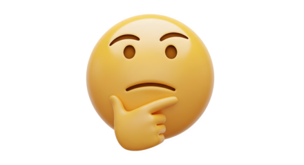 Thoughtful yellow emoji pondering a question with a finger on chin.