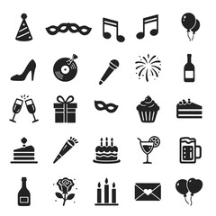 birthday party icons set