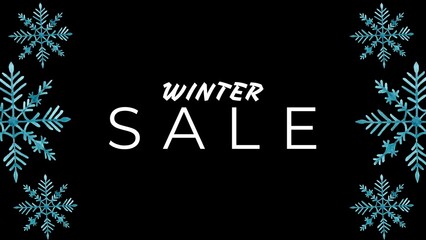 Winter Sale White Text Promotion on Black Background with Snowflakes