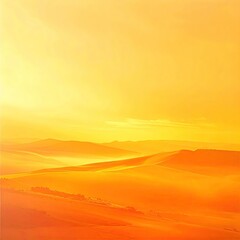 Golden landscape panorama.  Sunrise or sunset view of rolling hills, painted in warm, golden hues.  Soft, hazy light.  A sense of warmth and tranquility