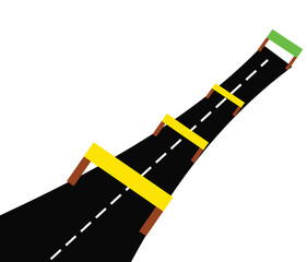 Illustration of a vector design of a straight, empty asphalt road with a running race board or billboard in a flat design style.