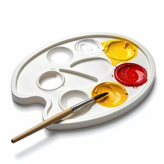 White paint palette with vibrant color wells and a brush