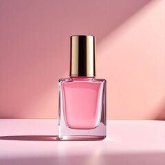 Pink nail polish bottle on pink background