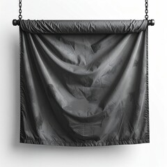 Draped dark gray fabric banner with leaf pattern