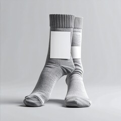 Pair of light gray socks with blank label