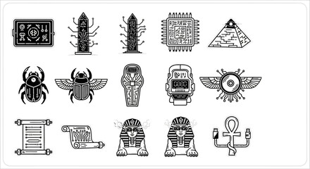 Ancient Egyptian symbolic icons set.
