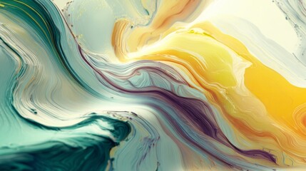 Abstract flowing waves of color, from teal to gold, creating a dynamic and ethereal composition