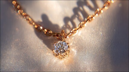 Solitary faceted gemstone pendant dangles from a delicate gold chain resting upon luminous fabric