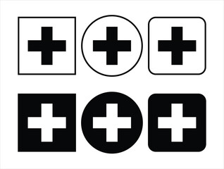 First aid icon vector set in stroke and fill. Plus icon sign isolated on a white background.