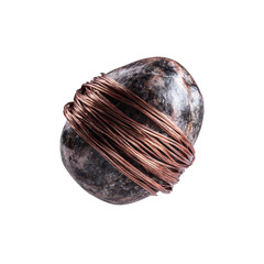 Single Levitating Stone Wrapped In Copper Wire Isolate
