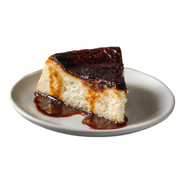 Burnt Top Cheesecake Slice isolated on white background